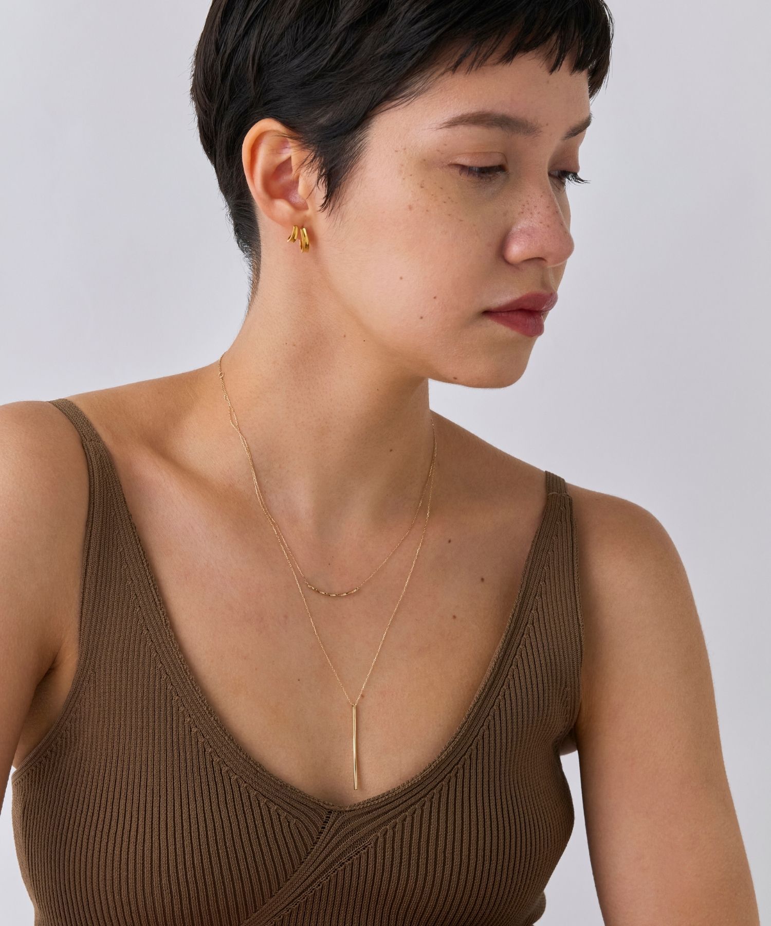 JUPITER「【K10】Y字ロングバーネックレス<45～50.5cm長さ調整可>」|ネックレス|