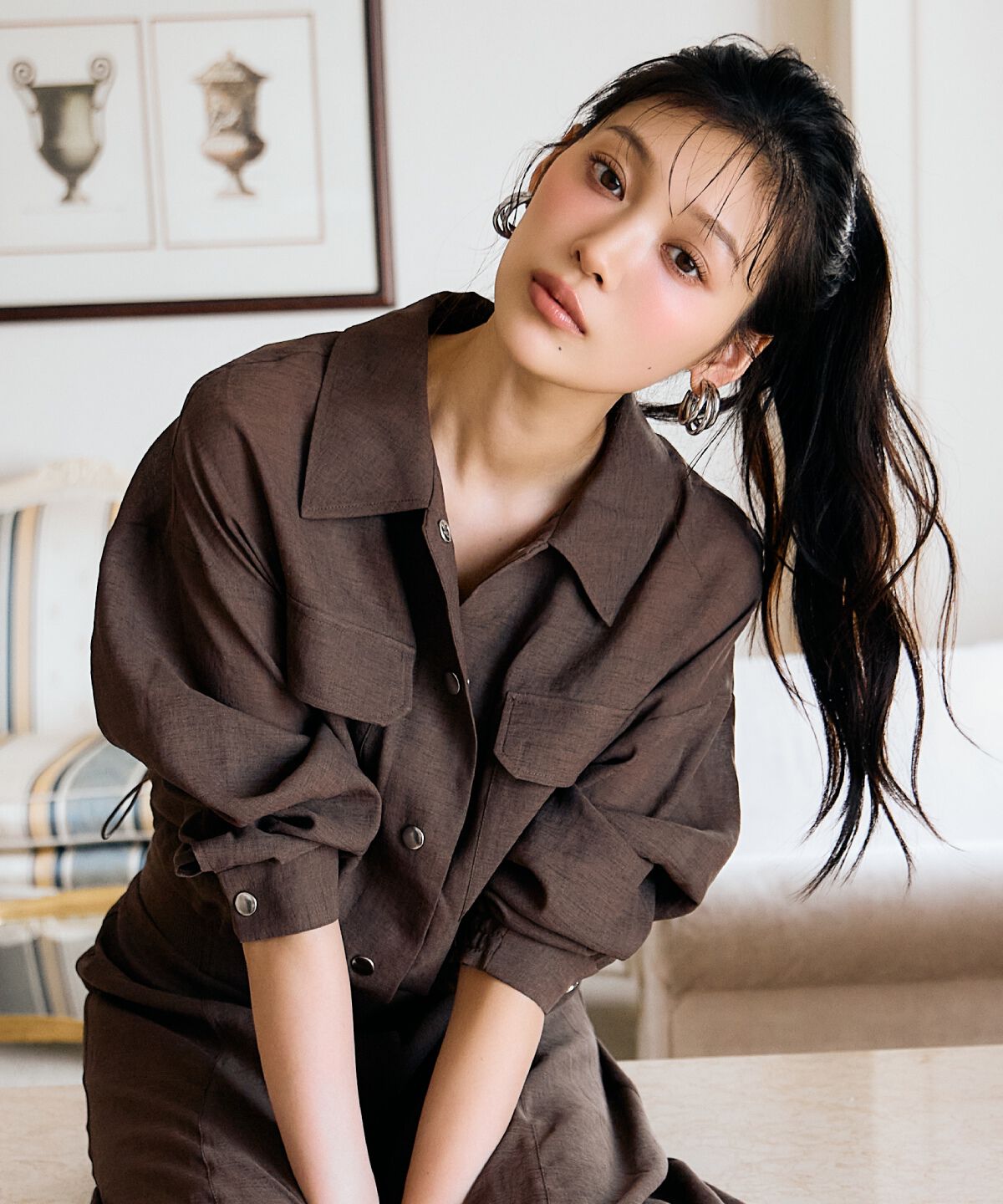 アンドクチュール「シアークロップドサファリジャケット」|その他|ブラウン