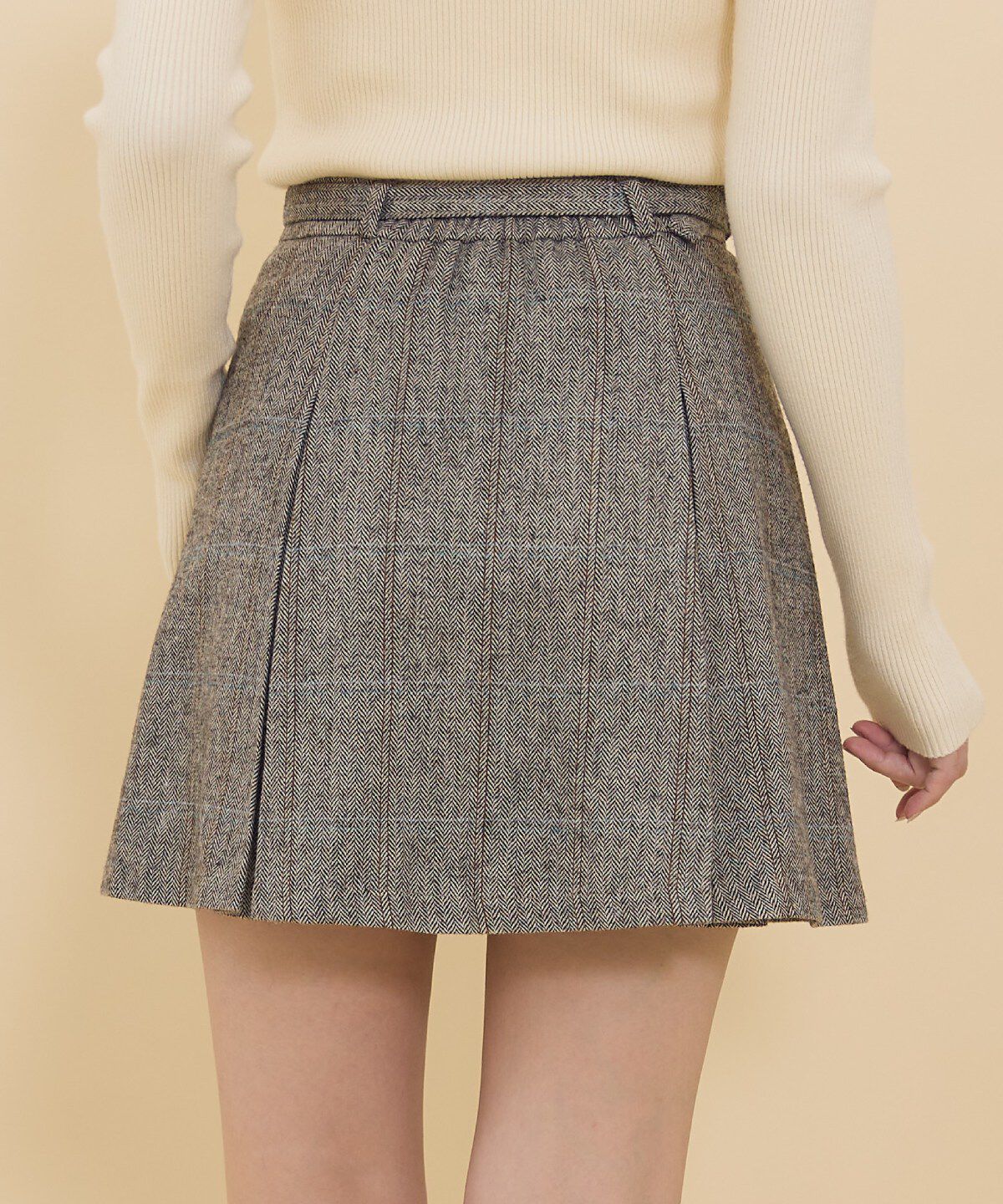 REDYAZEL「ヘリンボーンチェックタックミニスカート」|フレア|