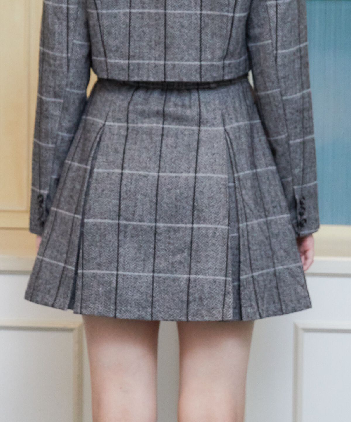 REDYAZEL「ヘリンボーンチェックタックミニスカート」|フレア|