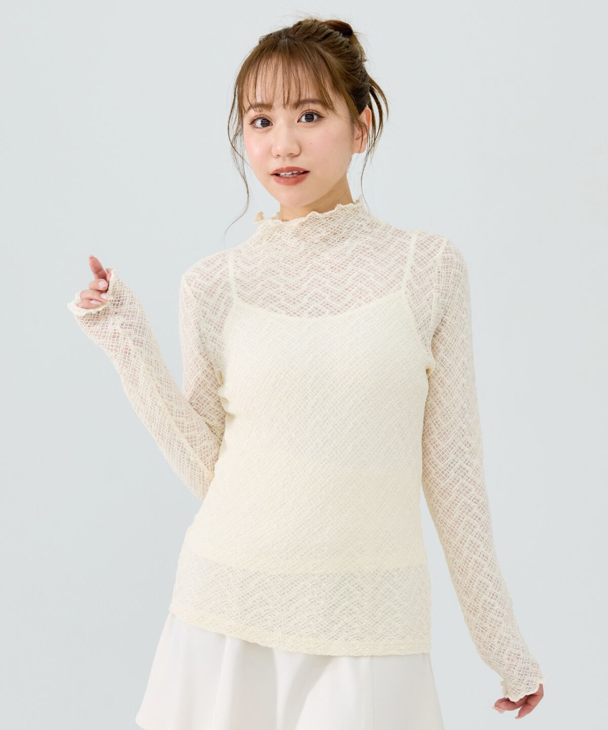 REDYAZEL「チェックレースハイネックトップス」|Tシャツ・カットソー|