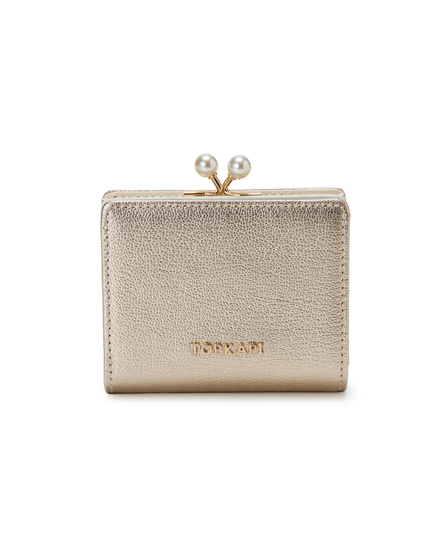 TOPKAPI 「【TOPKAPI】シュリンクレザー パール がま口 二つ折り 財布」|財布|ゴールド
