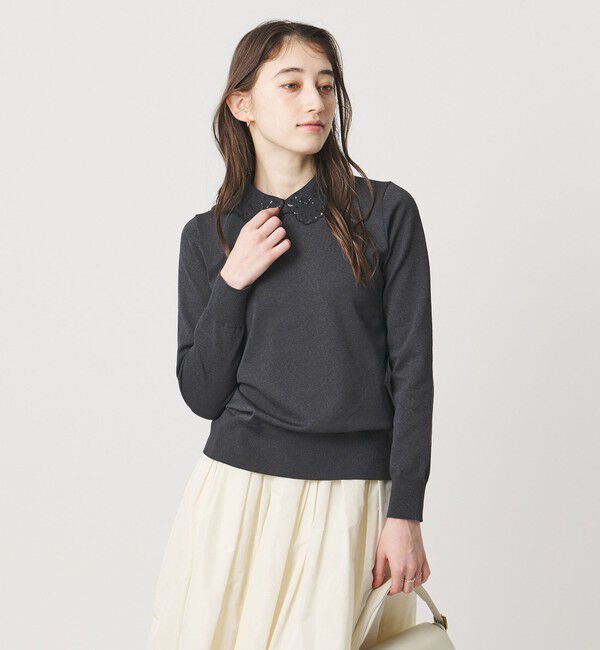 UNITED ARROWS「レディー フラワービジュー ニット‐ ウォッシャブル‐」|ニット・セーター|DK.GRAY