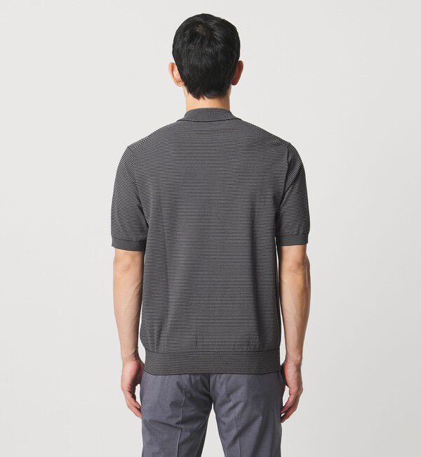 UNITED ARROWS「ショートスリーブ ボーダー モックネック ニットTシャツ UA COZY ウォッシャブル 抗菌防臭」|Tシャツ・カットソー|
