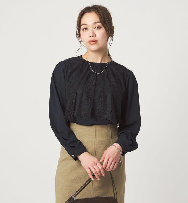 UNITED ARROWS green label relaxing「カサネ レース ブラウス」|シャツ・ブラウス|NAVY