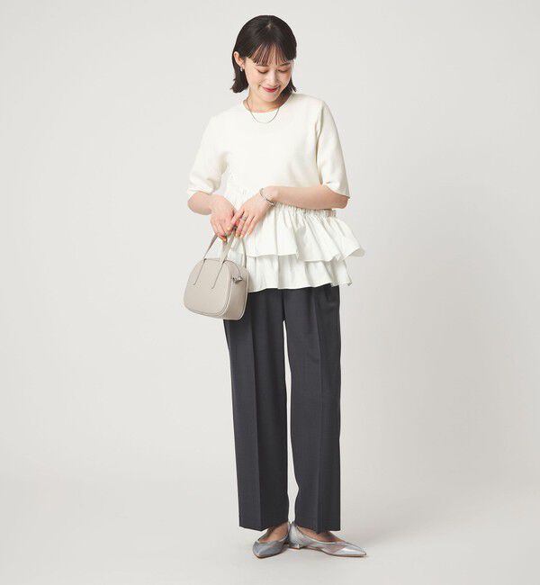 UNITED ARROWS green label relaxing「ドッキング ペプラム ショートスリーブ ニット プルオーバー ウォッシャブル」|ニット・セーター|