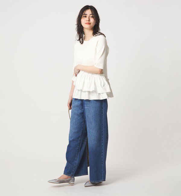 UNITED ARROWS green label relaxing「ドッキング ペプラム ショートスリーブ ニット プルオーバー ウォッシャブル」|ニット・セーター|