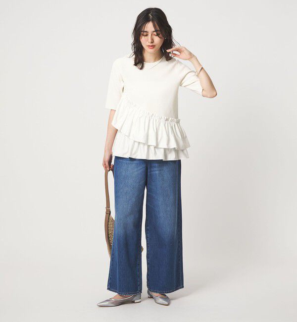 UNITED ARROWS green label relaxing「ドッキング ペプラム ショートスリーブ ニット プルオーバー ウォッシャブル」|ニット・セーター|