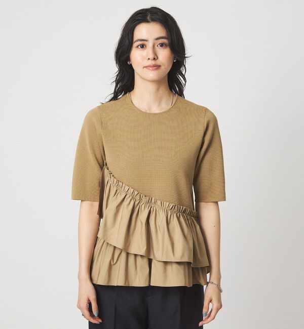 UNITED ARROWS green label relaxing「ドッキング ペプラム ショートスリーブ ニット プルオーバー ウォッシャブル」|ニット・セーター|