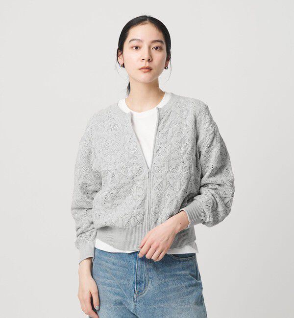 BEAUTY&YOUTH UNITED ARROWS「【WEB限定 Wardrobe DAILY MINIMAL】レース ジップカーディガン ウォッシャブル」|カーディガン|LT.GRAY