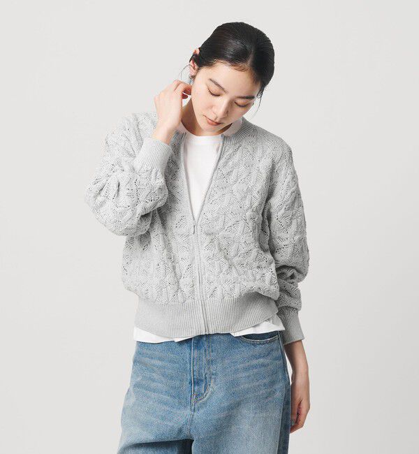 BEAUTY&YOUTH UNITED ARROWS「【WEB限定 Wardrobe DAILY MINIMAL】レース ジップカーディガン ウォッシャブル」|カーディガン|