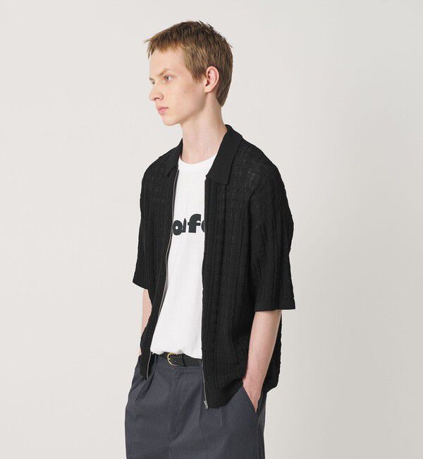 BEAUTY&YOUTH UNITED ARROWS「ジャガード フルジップ ショートスリーブ ポロニット ウォッシャブル」|カーディガン|