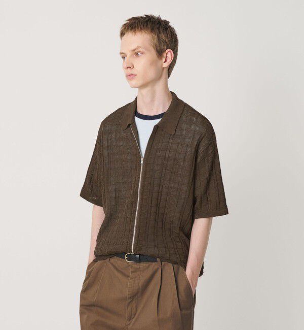 BEAUTY&YOUTH UNITED ARROWS「ジャガード フルジップ ショートスリーブ ポロニット ウォッシャブル」|カーディガン|