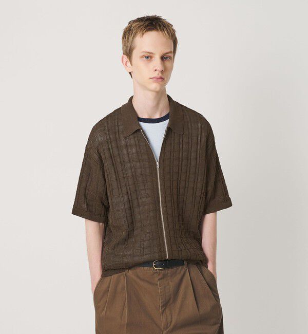 BEAUTY&YOUTH UNITED ARROWS「ジャガード フルジップ ショートスリーブ ポロニット ウォッシャブル」|カーディガン|