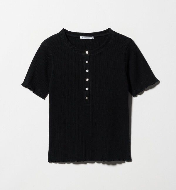 BEAUTY&YOUTH UNITED ARROWS「コットン リブ ヘンリーネック ショートスリーブ カットソー」|Tシャツ・カットソー|BLACK
