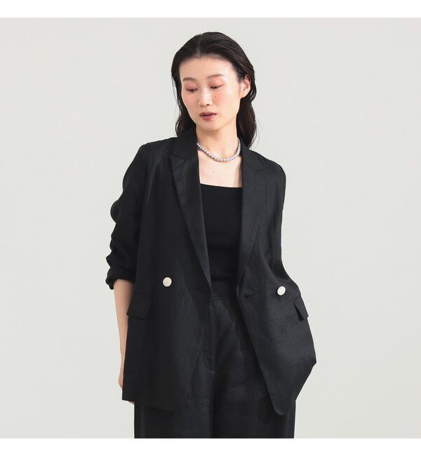 Demi-Luxe BEAMS 「ダブルブレスト リネン ジャケット」|ダッフルコート|BLACK