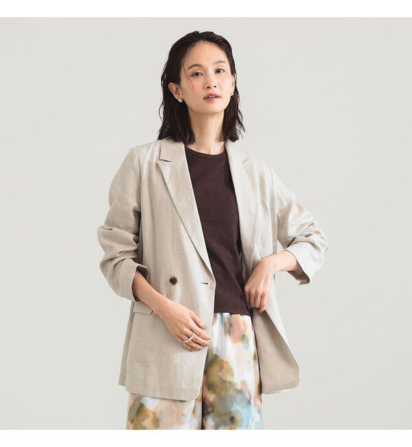 Demi-Luxe BEAMS 「ダブルブレスト リネン ジャケット」|ダッフルコート|BEIGE