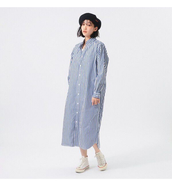 BEAMSBOY「ストライプ BD ワンピース ロングスリーブ」|ワンピース|