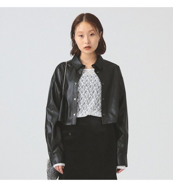 Ray BEAMS 「フェイクレザー クロップド シャツ」|シャツ・ブラウス|BLACK