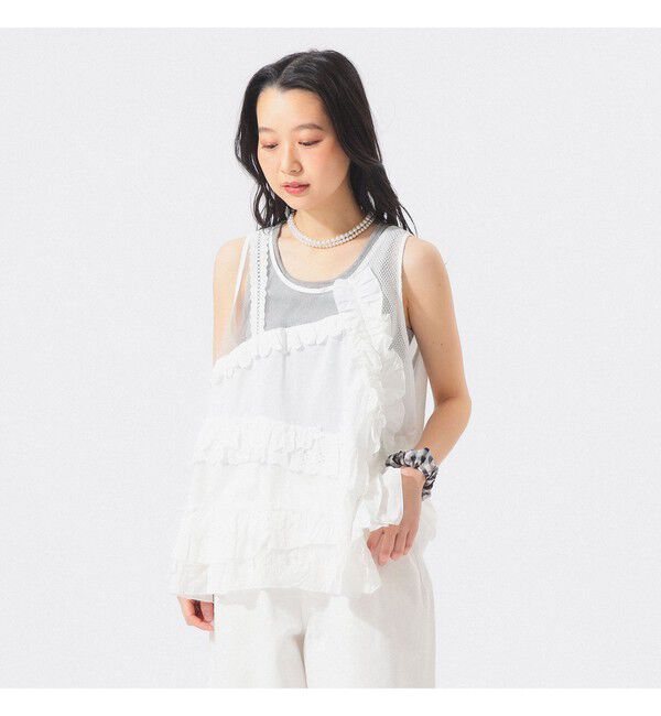 BEAMSBOY「【別注】TORI-TO / コラージュ ノースリーブ シャツ」|シャツ・ブラウス|WHITE