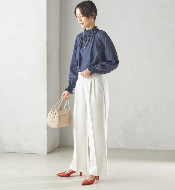 SHIPS for women「〈洗濯機可能〉シャーリング ネック 長袖 ブラウス」|シャツ・ブラウス|