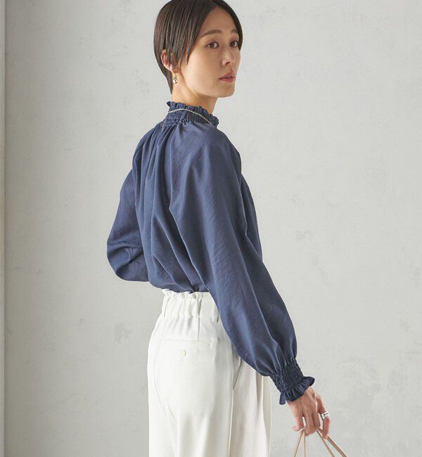 SHIPS for women「〈洗濯機可能〉シャーリング ネック 長袖 ブラウス」|シャツ・ブラウス|