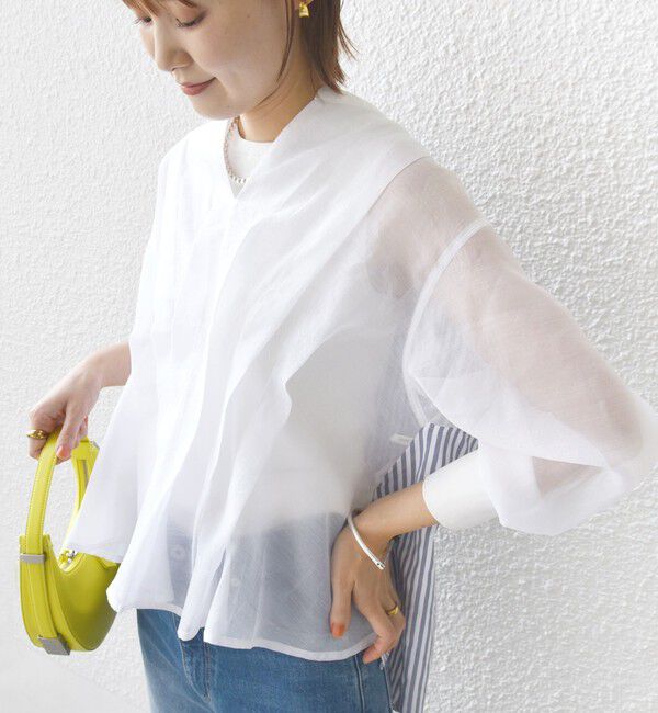 SHIPS for women「【WEB限定】〈手洗い可能〉異素材 ウエスト タック ブラウス」|シャツ・ブラウス|