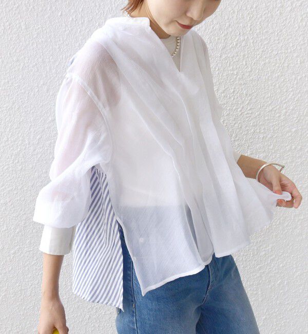 SHIPS for women「【WEB限定】〈手洗い可能〉異素材 ウエスト タック ブラウス」|シャツ・ブラウス|