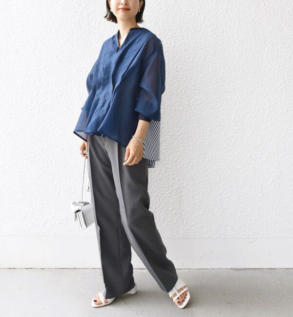 SHIPS for women「【WEB限定】〈手洗い可能〉異素材 ウエスト タック ブラウス」|シャツ・ブラウス|