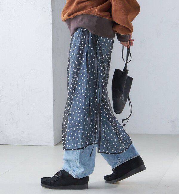 SHIPS for women「〈手洗い可能〉チュール フラワー 巻き スカート」|スカート|ブラック