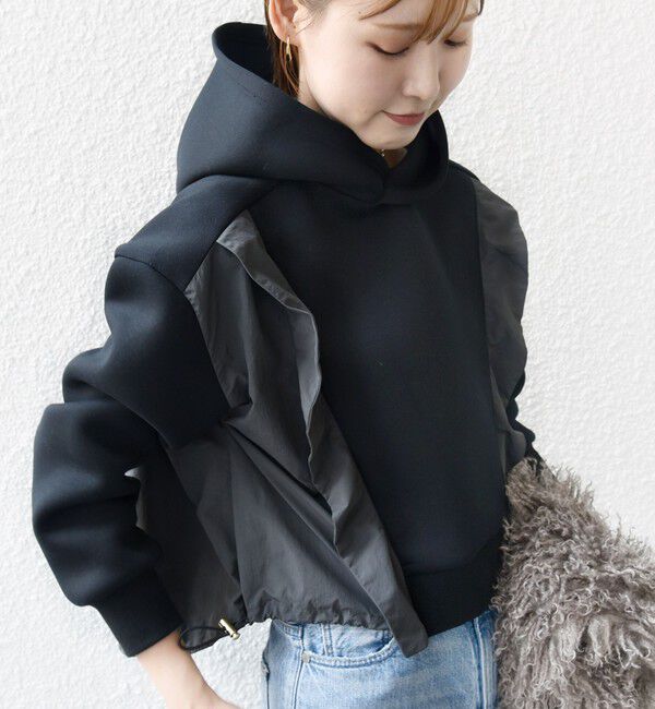 SHIPS for women「【WEB限定】〈手洗い可能〉ダンボール タフタ コンビ フーディ」|パーカー|