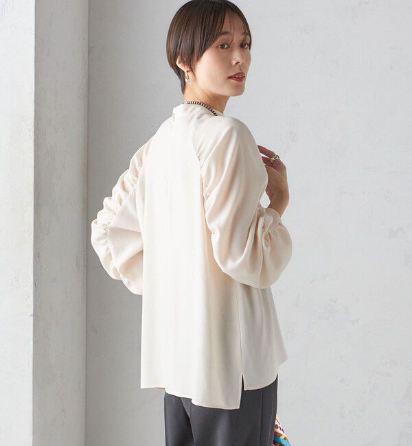 SHIPS for women「〈手洗い可能〉ストレッチ ジョーゼット 袖 ギャザー ブラウス」|シャツ・ブラウス|