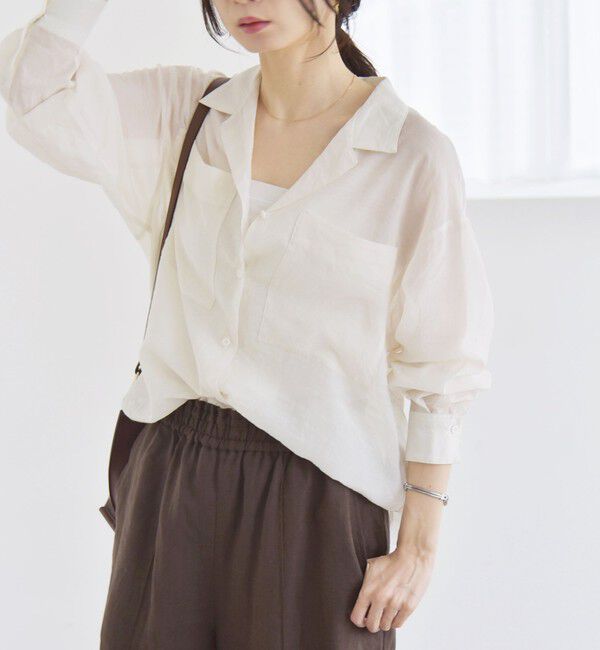 quaranciel「quaranciel:〈洗濯機可能〉シアー ポケット オープンカラー オーバー シャツ」|シャツ・ブラウス|オフホワイト