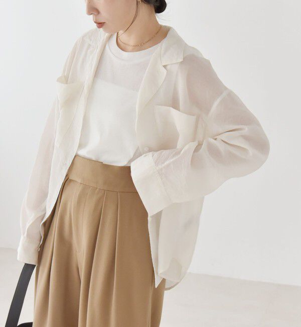 quaranciel「quaranciel:〈洗濯機可能〉シアー ポケット オープンカラー オーバー シャツ」|シャツ・ブラウス|