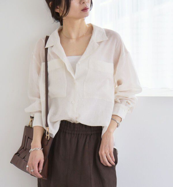quaranciel「quaranciel:〈洗濯機可能〉シアー ポケット オープンカラー オーバー シャツ」|シャツ・ブラウス|
