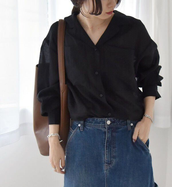 quaranciel「quaranciel:〈洗濯機可能〉シアー ポケット オープンカラー オーバー シャツ」|シャツ・ブラウス|