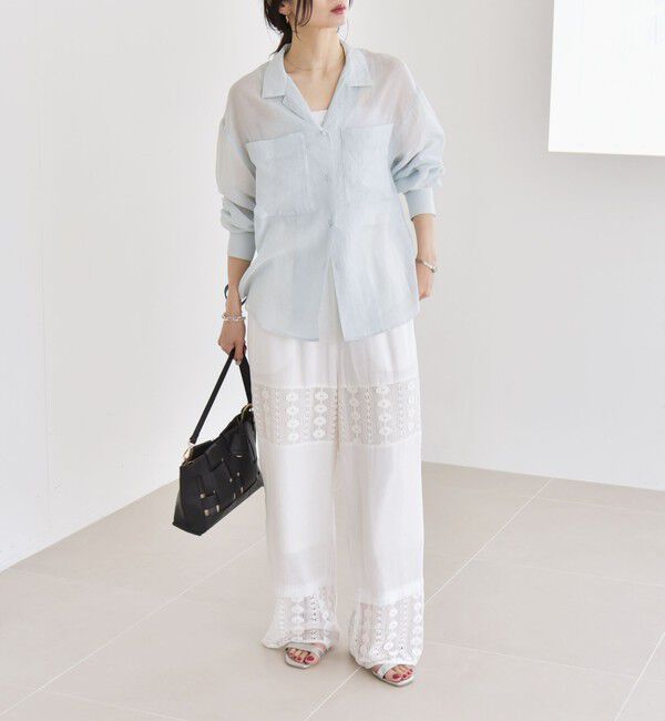 quaranciel「quaranciel:〈洗濯機可能〉シアー ポケット オープンカラー オーバー シャツ」|シャツ・ブラウス|