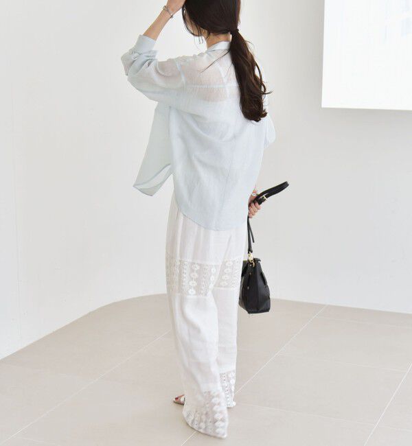 quaranciel「quaranciel:〈洗濯機可能〉シアー ポケット オープンカラー オーバー シャツ」|シャツ・ブラウス|