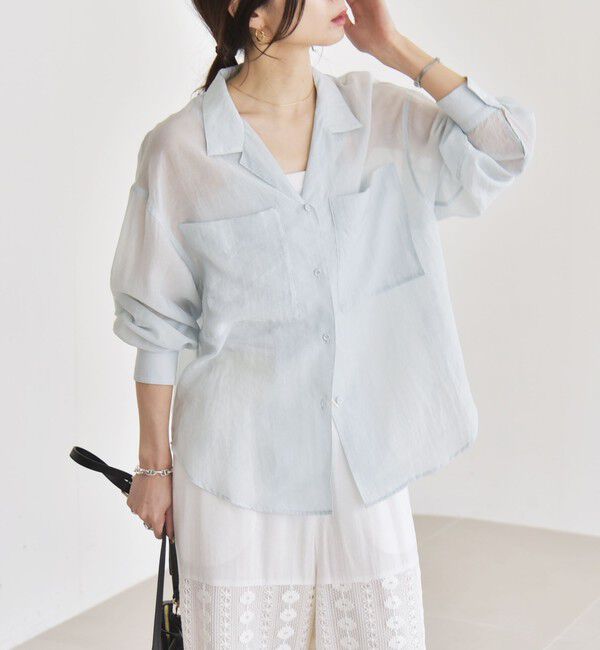quaranciel「quaranciel:〈洗濯機可能〉シアー ポケット オープンカラー オーバー シャツ」|シャツ・ブラウス|