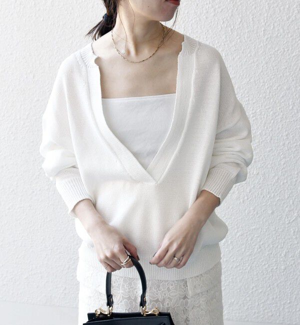 SHIPS any「SHIPS any:〈手洗い可能〉バルキー シアー Vネック ニット プルオーバー」|ニット・セーター|