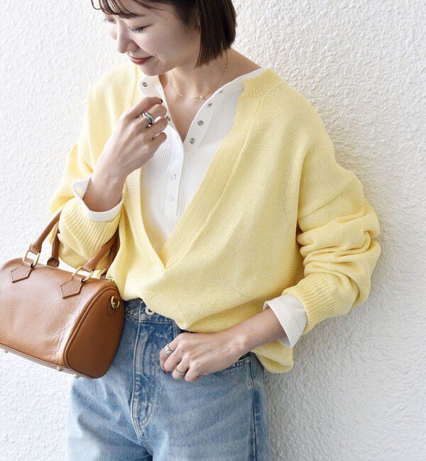 SHIPS any「SHIPS any:〈手洗い可能〉バルキー シアー Vネック ニット プルオーバー」|ニット・セーター|イエロー