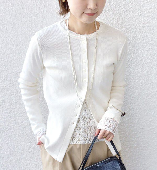 SHIPS for women「〈洗濯機可能〉ポッシュ テレコ リブ ボタン カーディガン」|カーディガン|ホワイト