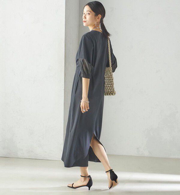 SHIPS for women「〈手洗い可能〉シアー スリーブ 切替 ジャージー ワンピース」|ワンピース|