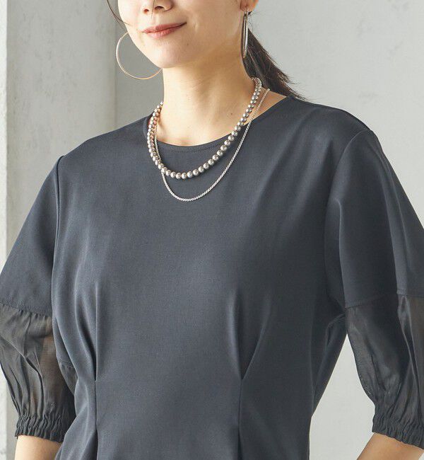 SHIPS for women「〈手洗い可能〉シアー スリーブ 切替 ジャージー ワンピース」|ワンピース|