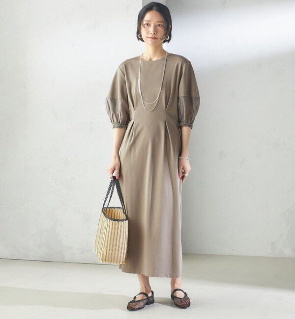 SHIPS for women「〈手洗い可能〉シアー スリーブ 切替 ジャージー ワンピース」|ワンピース|