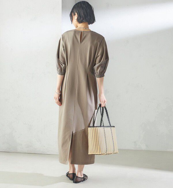 SHIPS for women「〈手洗い可能〉シアー スリーブ 切替 ジャージー ワンピース」|ワンピース|