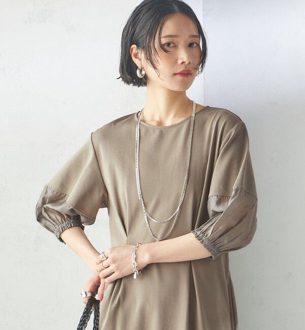 SHIPS for women「〈手洗い可能〉シアー スリーブ 切替 ジャージー ワンピース」|ワンピース|