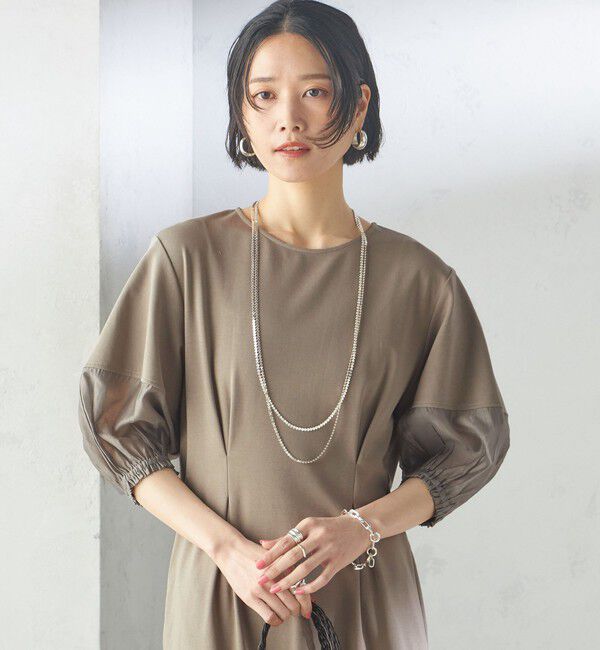 SHIPS for women「〈手洗い可能〉シアー スリーブ 切替 ジャージー ワンピース」|ワンピース|