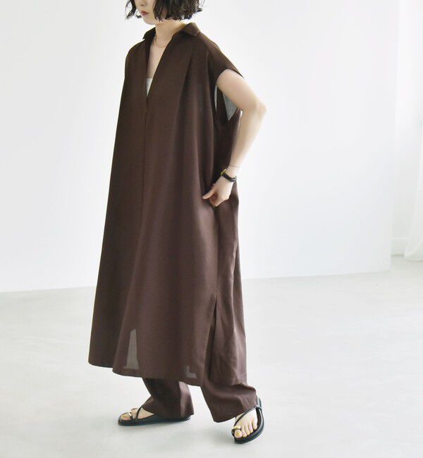 quaranciel「quaranciel:〈洗濯機可能〉リネン ライク スキッパー シャツ ワンピース＆パンツ セットアップ」|ワンピース|
