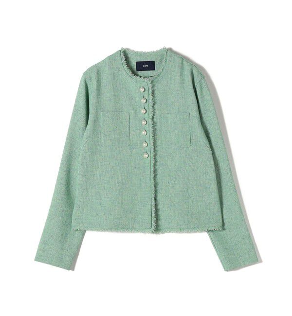 SHIPS for women「〈手洗い可能〉ストレッチ ツイード パール ボタン ジャケット」|ノーカラージャケット|
